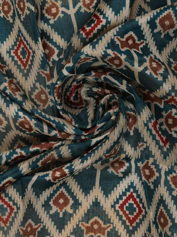Teal Blue Geometric Design Semi Tussar Saree - Diadem