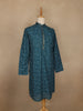 Teal Blue Leaf Motif Printed Cotton Kurta For Men - Diadem