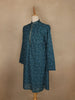 Teal Blue Leaf Motif Printed Cotton Kurta For Men - Diadem