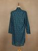Teal Blue Leaf Motif Printed Cotton Kurta For Men - Diadem