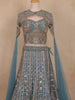 Teal Blue Sequins Embroidered Design Net Lehenga with Cape Dupatta