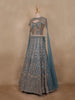 Teal Blue Sequins Embroidered Design Net Lehenga with Cape Dupatta