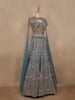 Teal Blue Sequins Embroidered Design Net Lehenga with Cape Dupatta