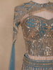 Teal Blue Sequins Embroidered Design Net Lehenga with Cape Dupatta
