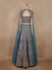 Teal Blue Sequins Embroidered Design Net Lehenga with Cape Dupatta