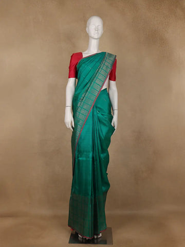 Teal Blue Solid Designed Silk Saree - Diadem
