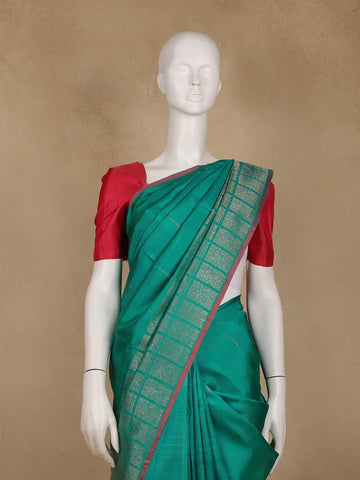 Teal Blue Solid Designed Silk Saree - Diadem