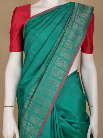 Teal Blue Solid Designed Silk Saree - Diadem