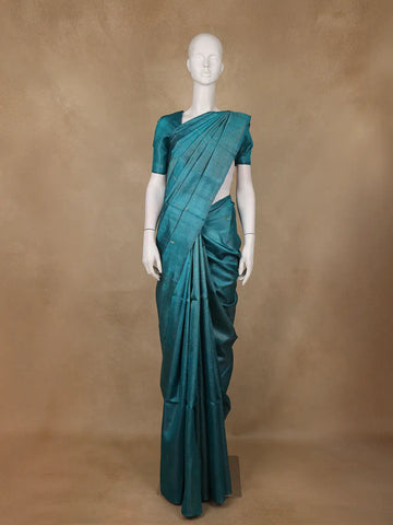 Teal Blue Striped Design Pure Tissue Silk Saree - Diadem
