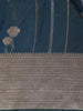 Teal Blue Stripes And Floral Woven Banarasi Silk Saree With Zari Border - Diadem