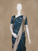 Teal Blue Stripes And Floral Woven Banarasi Silk Saree With Zari Border - Diadem