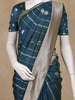 Teal Blue Stripes And Floral Woven Banarasi Silk Saree With Zari Border - Diadem