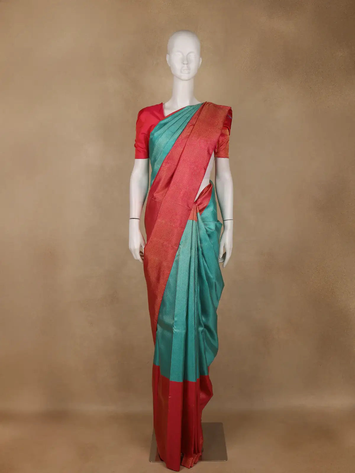 Teal Blue Stripes Zari Design Silk Saree - Diadem