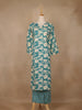 Teal Blue and Ivory Floral Printed Satin Salwar Suit - Diadem