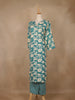 Teal Blue and Ivory Floral Printed Satin Salwar Suit - Diadem