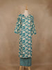 Teal Blue and Ivory Floral Printed Satin Salwar Suit - Diadem