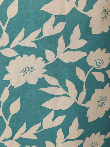 Teal Blue and Ivory Floral Printed Satin Salwar Suit - Diadem
