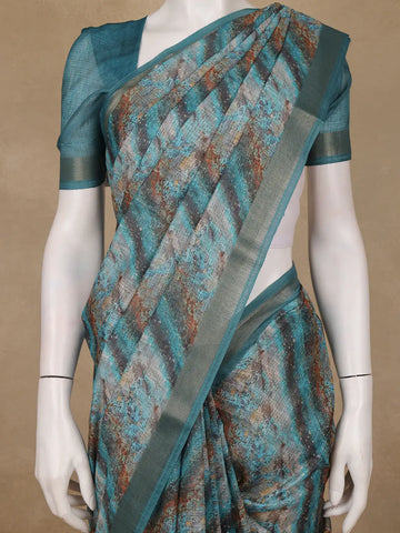 Teal Green Abstract Design Semi Tissue Silk Saree - Diadem