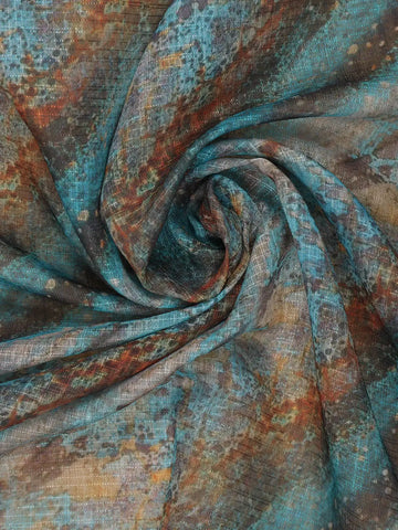 Teal Green Abstract Design Semi Tissue Silk Saree - Diadem