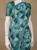 Teal Green Abstract Print Design Linen Cotton Saree - Diadem