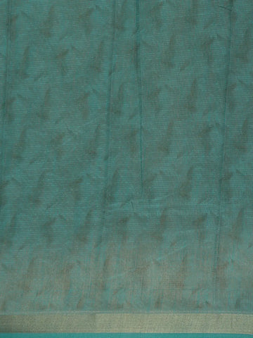 Teal Green Abstract Print Design Linen Cotton Saree - Diadem