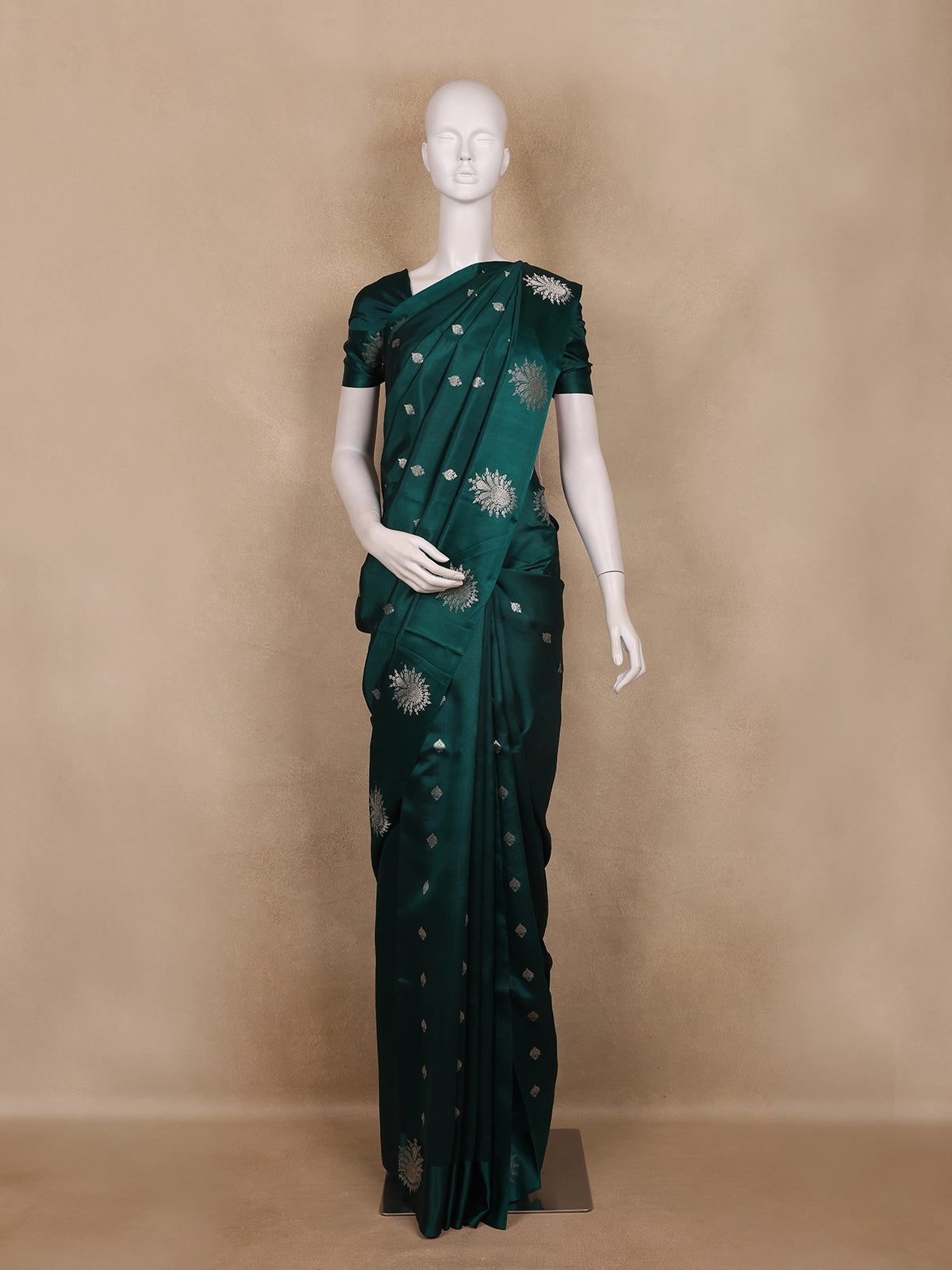 Teal Green Butta Woven Katan Banarasi Saree