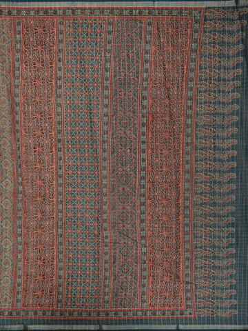 Teal Green Floral Designed Cotton Saree - Diadem