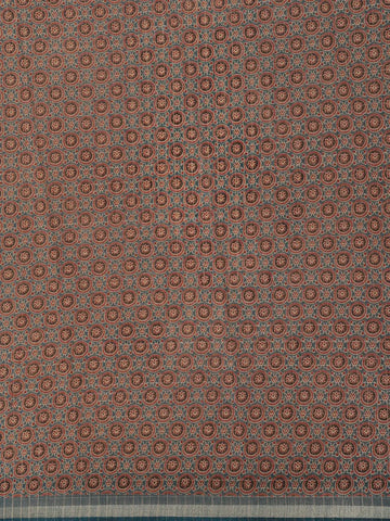 Teal Green Floral Designed Cotton Saree - Diadem