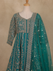 Teal Green Floral Embroidered Design Net Gown