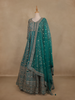 Teal Green Floral Embroidered Design Net Gown