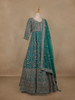Teal Green Floral Embroidered Design Net Gown