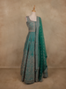 Teal Green Floral Embroidered Design Net Gown