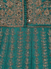 Teal Green Floral Embroidered Design Net Gown