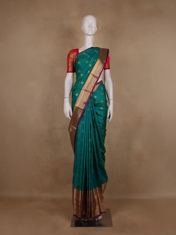 Teal Green Paisley Design Banarasi Silk Saree - Diadem