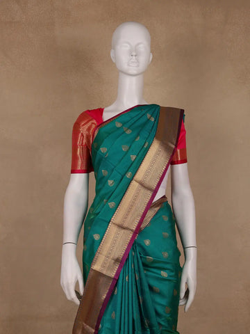 Teal Green Paisley Design Banarasi Silk Saree - Diadem
