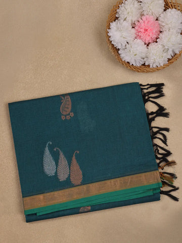 Teal Green Paisley Design Cotton Saree - Diadem