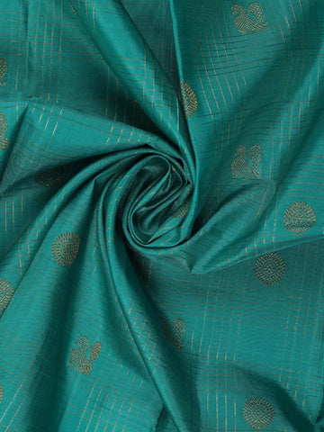 Teal Green Peacock Motif Woven Pure Kanchipuram Silk Saree - Diadem