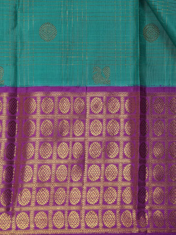 Teal Green Peacock Motif Woven Pure Kanchipuram Silk Saree - Diadem