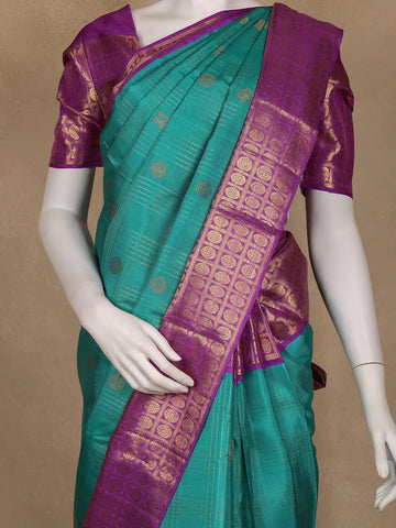 Teal Green Peacock Motif Woven Pure Kanchipuram Silk Saree - Diadem