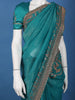 Teal Blue Deer Motif Embroidered Georgette Saree - Diadem