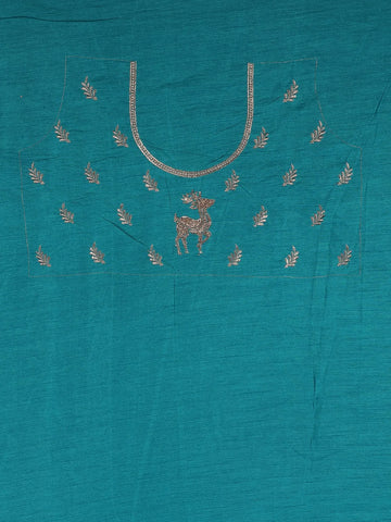 Teal Blue Deer Motif Embroidered Georgette Saree - Diadem