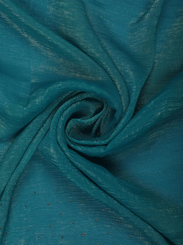 Teal Blue Deer Motif Embroidered Georgette Saree - Diadem