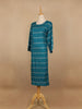 Teal Blue Floral Design Cotton Kurti - Diadem
