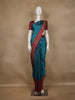 Teal Blue Floral and Paisley Design Woven Soft Silk Saree - Diadem