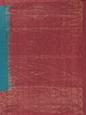 Teal Blue Floral and Paisley Design Woven Soft Silk Saree - Diadem