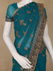 Teal Blue Paisley Embroidered Chiffon Saree - Diadem