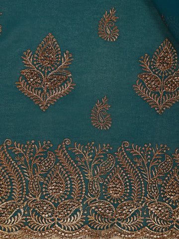 Teal Blue Paisley Embroidered Chiffon Saree - Diadem