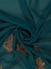 Teal Blue Paisley Embroidered Chiffon Saree - Diadem