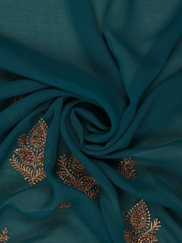 Teal Blue Paisley Embroidered Chiffon Saree - Diadem
