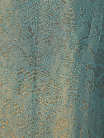 Teal Blue Sequins Design Floral Printed Banarasi silk Salwar Suit - Diadem